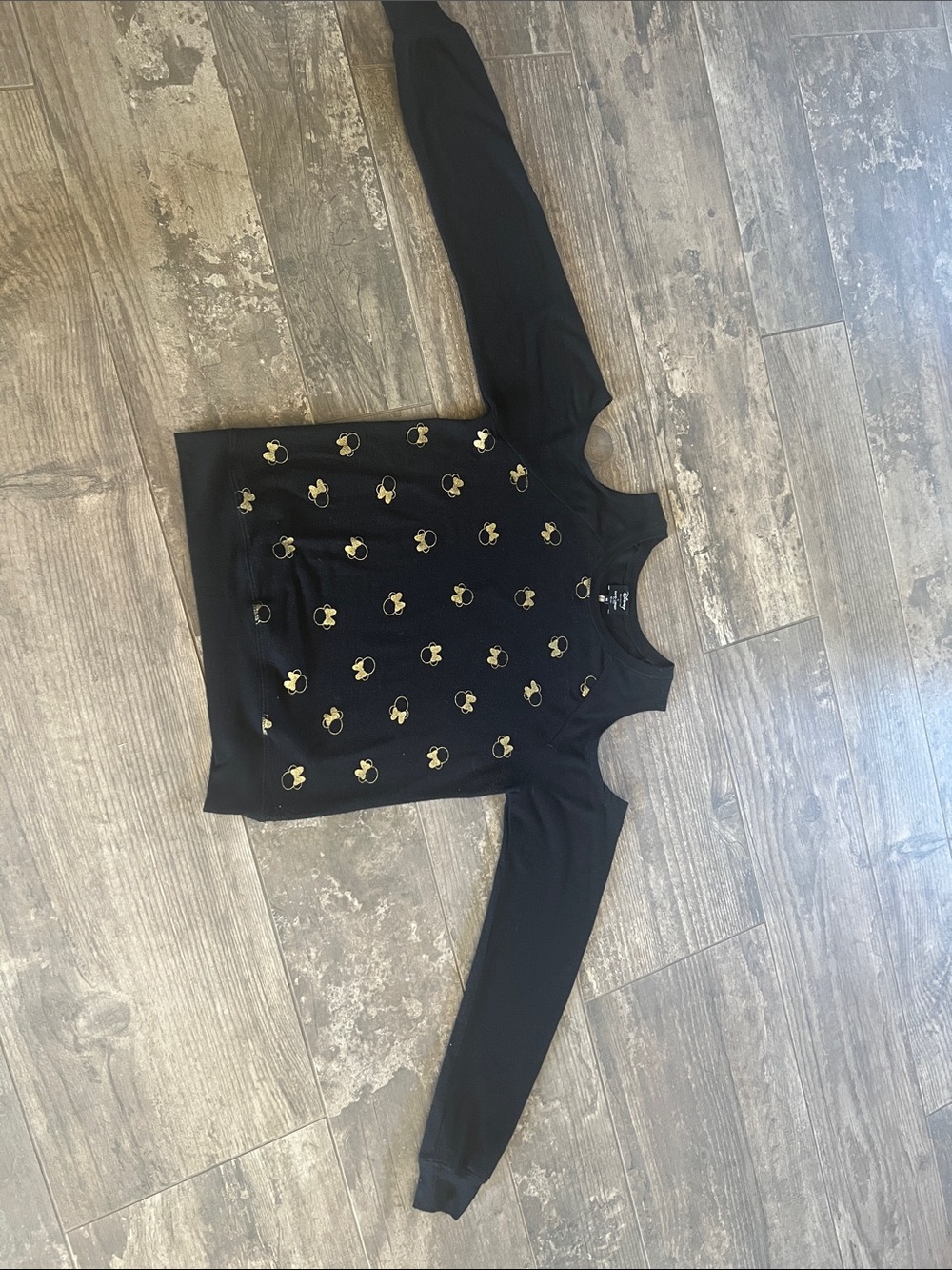 Disney Collection David Lerner Minnie Mouse Gold Cold Shoulder fleece sweater M